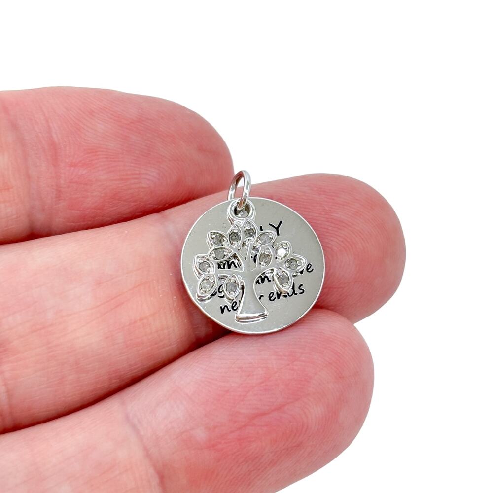 Vintage Sterling Silver 925 Cubic Zirconia Family Tree & Quote Pendant